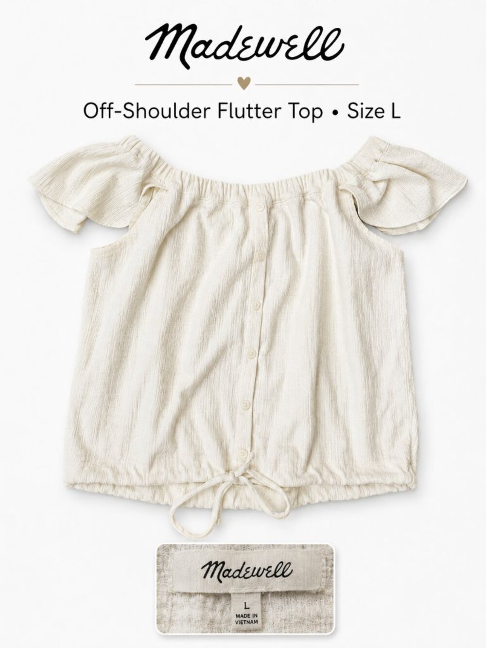 Madewell Texture & Thread Off Shoulder Flutter Top Bright Ivory Size L